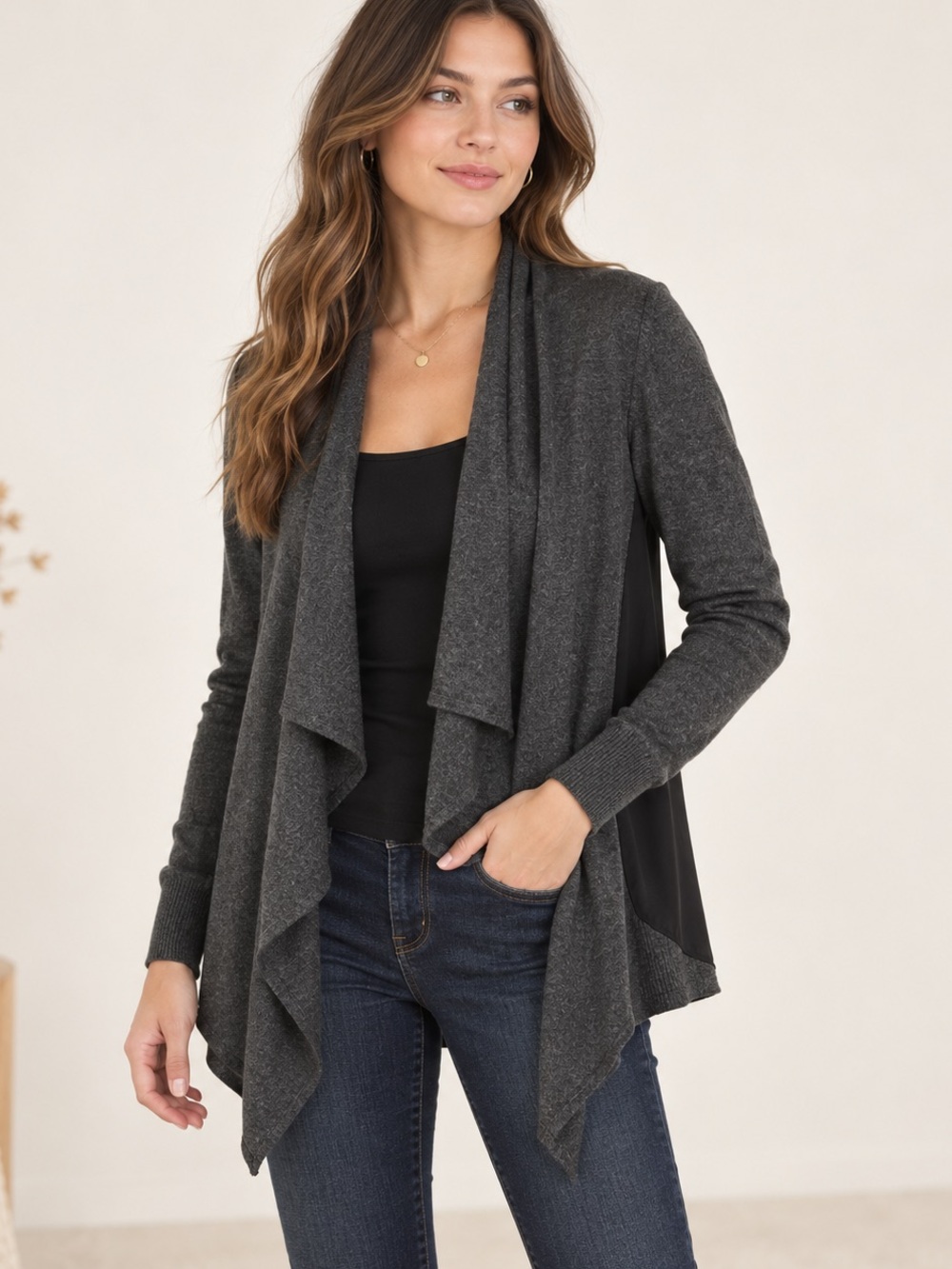 Renuar Charcoal Waterfall Cardigan Contrast Back Women’s S/P